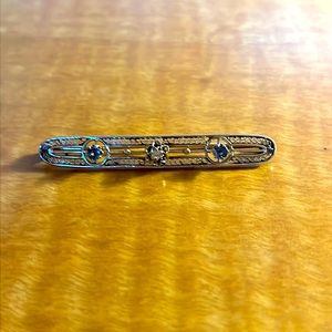Antique 14k Yellow & White Gold Sapphire & Diamond Pin